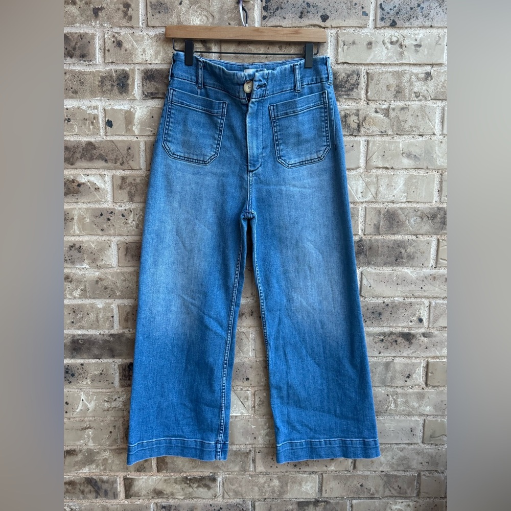 Anthropologie Maeve the Colette Denim Cropped Wide Leg Jeans Size 28 - Picture 4 of 11